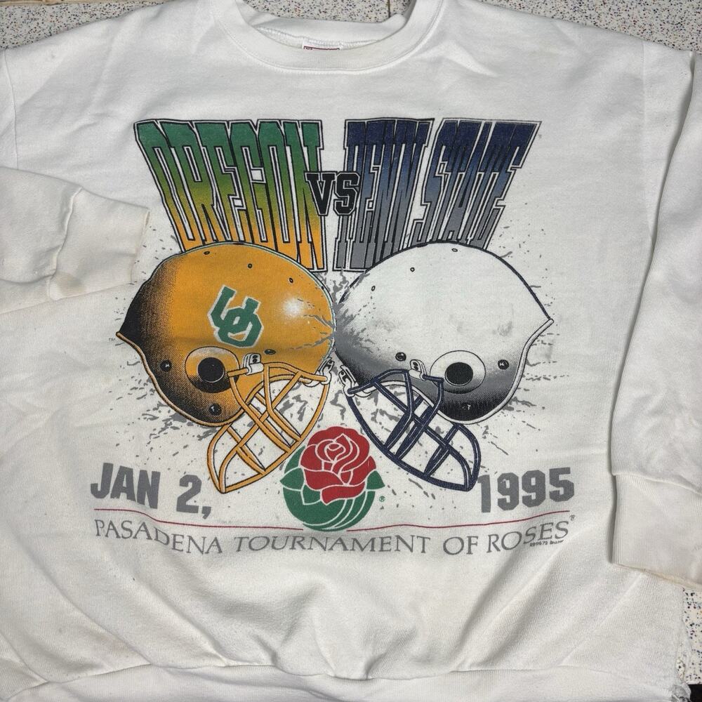Vintage 1995 Rose Bowl Football NCAA Sweatshirt XL Tear Oregon Penn State Ducks